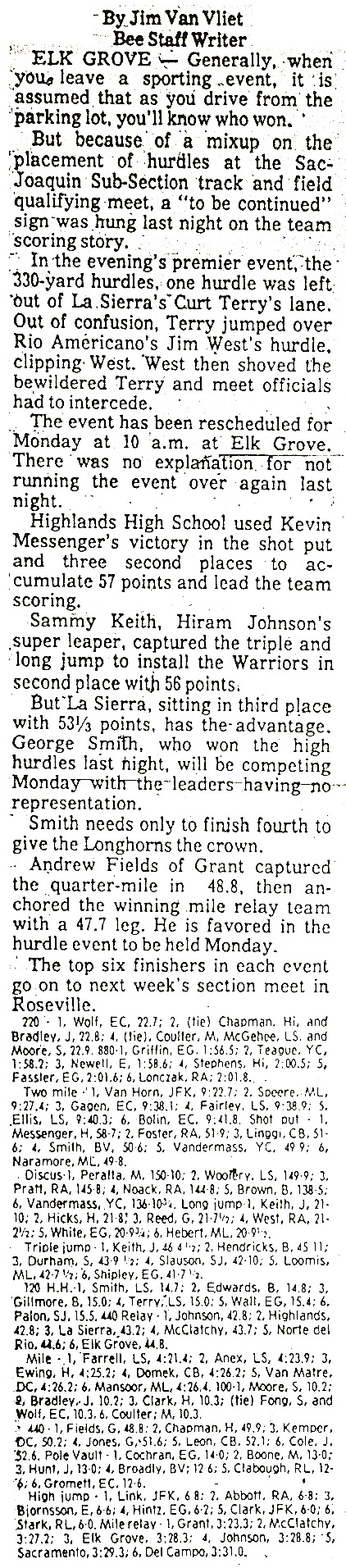 1976 Sac Joaquin Sub Section II Finals Results